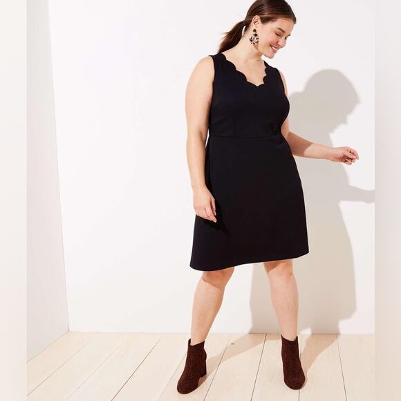 LOFT Scallop V Neck Black Dress. EUC 22W - Picture 1 of 5